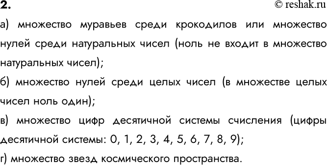 Изображение 2. Приведите примеры:  а) пустого множества;  б) множества, состоящего из одного элемента;  в)...