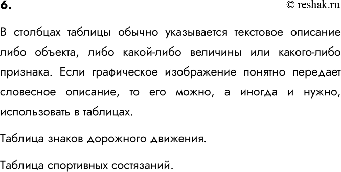 Изображение 6. Информация каких видов размещается в столбцах таблицы? Можно ли там размещать графические...