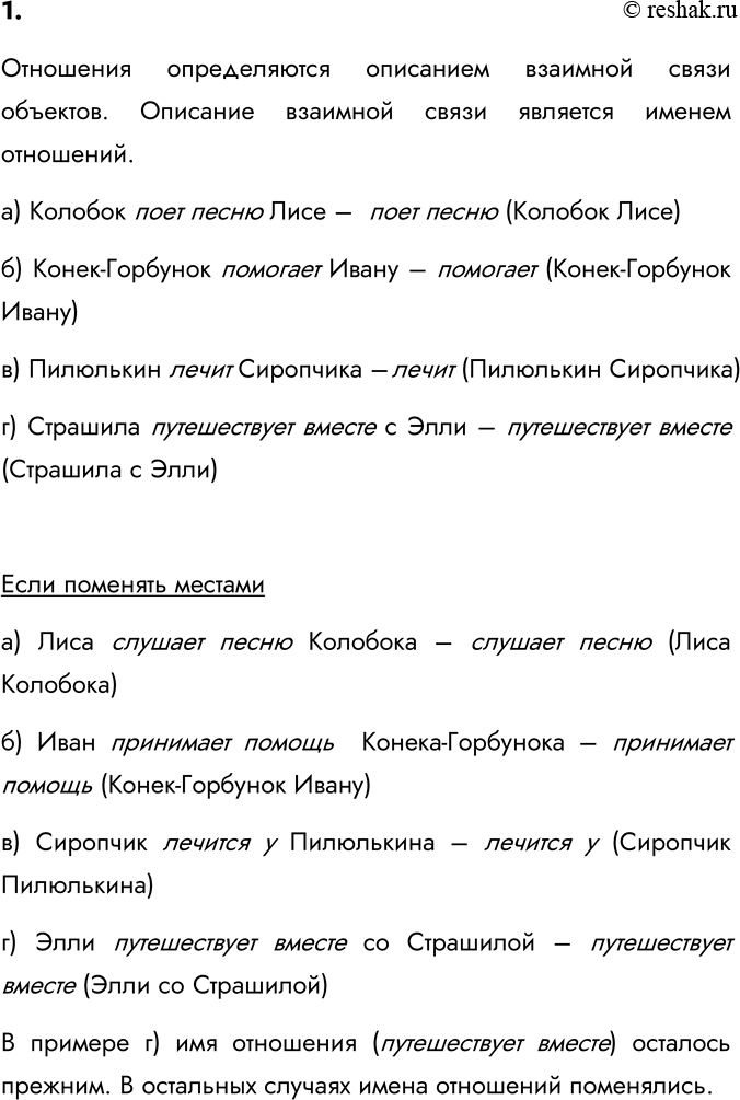Изображение 1. Каким образом выражаются отношения между объектами? Назовите имя отношения в каждом...