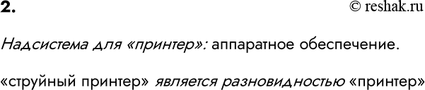 Изображение 2. Назовите надсистему для объекта «принтер». В каком отношении находятся объекты «принтер»...