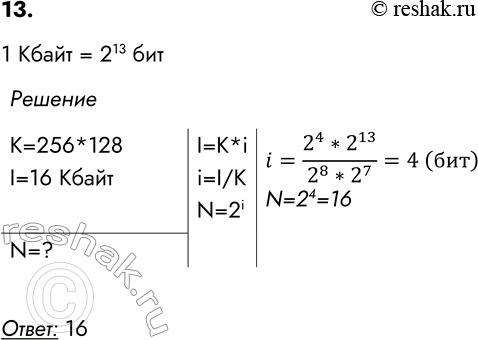 ����������� 13. �������� ��������� ����������� �������� 256x128 �������� �������� 16 ����� ������. ������ ����������� ��������� ���������� ������ � ������� �����������?�����:...