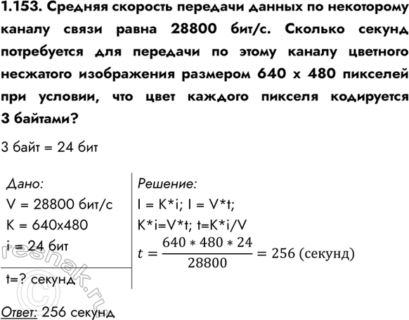 ����������� 1.153. ������� �������� �������� ������ �� ���������� ������ ����� ����� 28800 ���/�. ������� ������ ����������� ��� �������� �� ����� ������ �������� ���������...