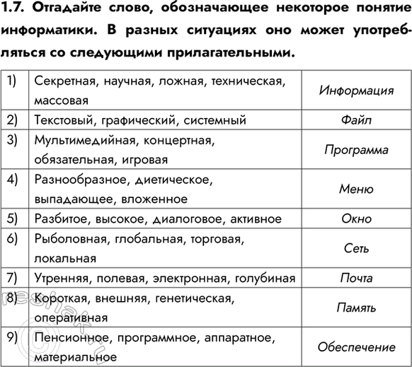 ����������� 1.7. ��������� �����, ������������ ��������� ������� �����������. � ������ ��������� ��� ����� ������������� �� ����������...