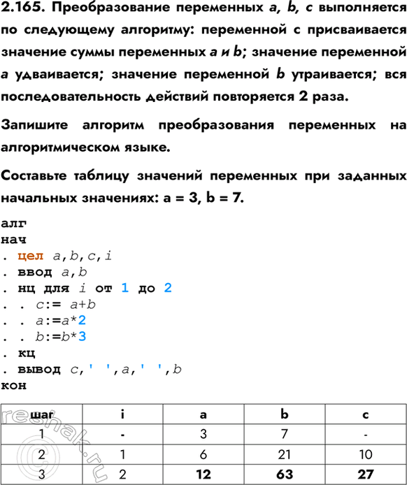 ����������� 2.165. �������������� ���������� �, b, � ����������� �� ���������� ���������: ���������� � ������������� �������� ����� ���������� � � b; �������� ���������� �...