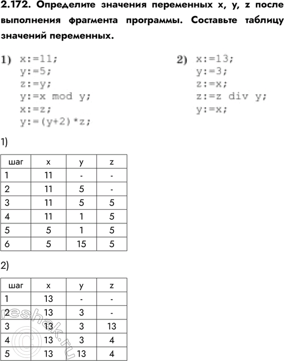 ����������� 2.172. ���������� �������� ���������� x, y, z ����� ���������� ��������� ���������. ��������� ������� ��������...