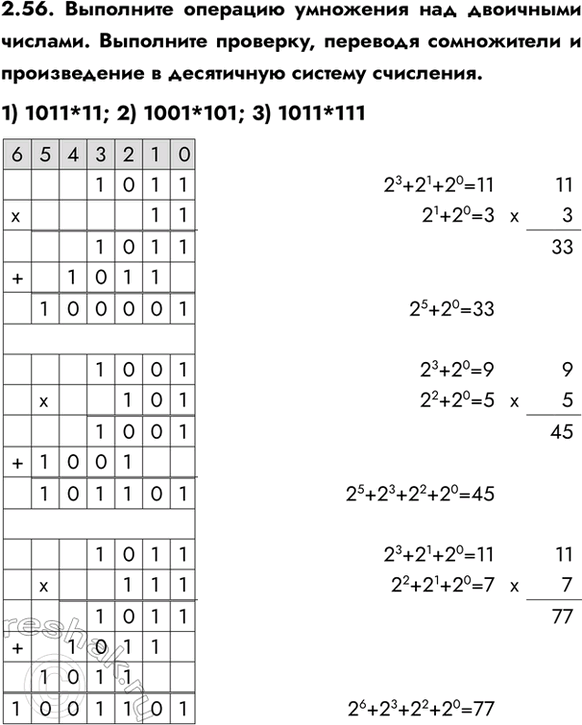 ����������� 2.56. ��������� �������� ��������� ��� ��������� �������. ��������� ��������, �������� ����������� � ������������ � ���������� ������� ���������.1) 1011*11; 2)...