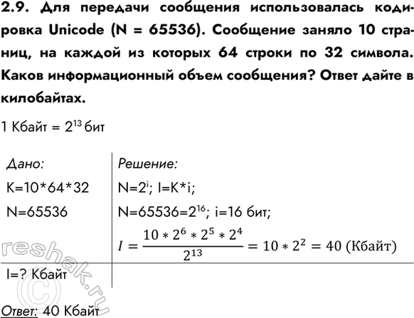 ����������� 2.9. ��� �������� ��������� �������������� ��������� Unicode (N = 65536). ��������� ������ 10 �������, �� ������ �� ������� 64 ������ �� 32 �������. ����� ��������������...