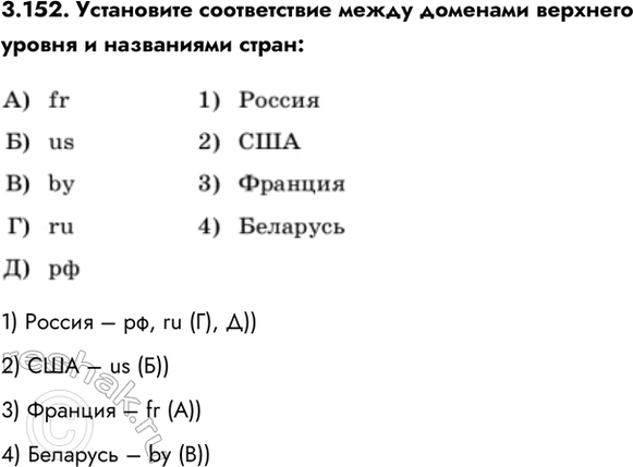 ����������� 3.152. ���������� ������������ ����� �������� �������� ������ � ���������� �����1) ������ � ��, ru (�), �))2) ��� � us (�))3) ������� � fr (�))4) �������� � by...