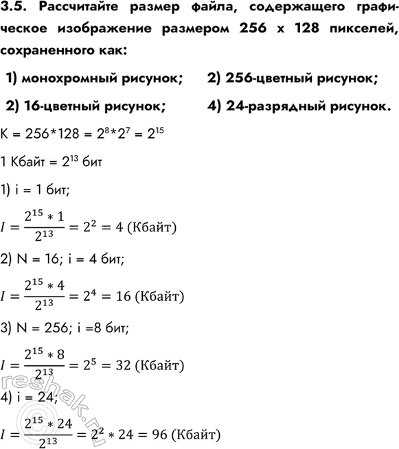 ����������� 3.5. ����������� ������ �����, ����������� ����������� ����������� �������� 256 � 128 ��������, ������������ ���:1) ����������� �������;2) 16-������� �������;2)...