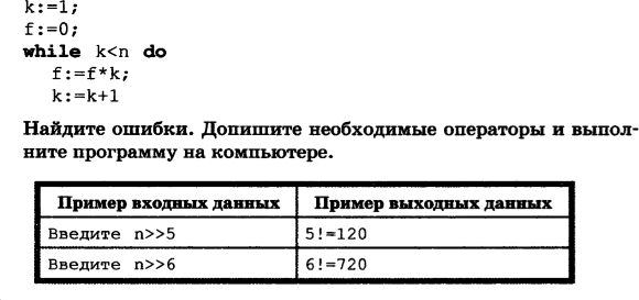 Решение задач по информатике 7 класс параграф 3.4. Требовалось написать программу вычисления факториала