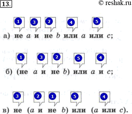 Изображение Укажите порядок выполнения логических операций в логическом выражении.а) не а и не b	или а	или с;б) (не	а и не b)	или	а и с;в) не (а и не 6) или (а или...