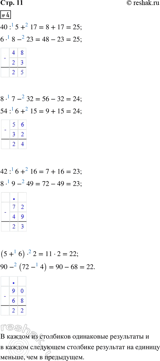 ����������� 4. ���������.40 : 5 + 17   8 � 7 - 32    42 : 6 + 16   (5 + 6) � 26 � 8 - 23    54 : 6 + 15   8 � 9 - 49    90 - (72 - 4)�������� ���������� ����������. ��� �����...