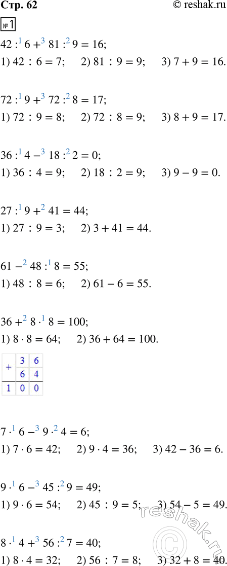 ����������� 1. �������.42 : 6 + 81 : 9     27 : 9 + 41     7 � 6 - 9 � 472 : 9 + 72 : 8     61 - 48 : 8     9 � 6 - 45 : 936 : 4 - 18 : 2     36 + 8 � 8      8 � 4 + 56 :...