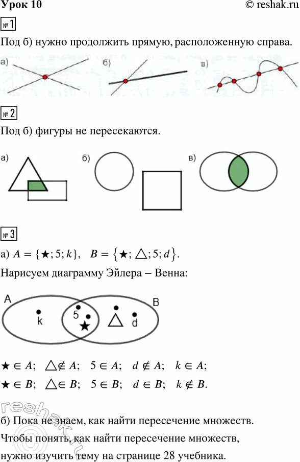 Изображение ﻿1. Отметь на рисунках красным карандашом точки пересечения линий:  2. Найди на рисунках...