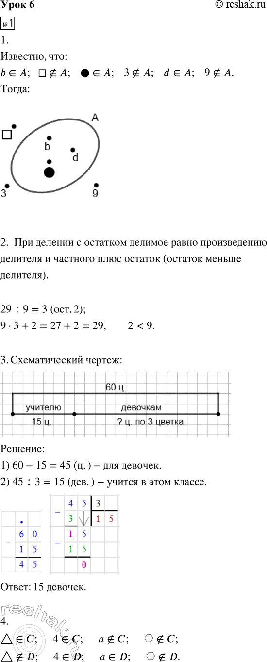 Изображение ﻿1. 1. На диаграмме множества A отметь элементы b, 3, ☐, d, ◯, 9, если известно, что:  b ∈ A    ☐ ∉ A    ◯...