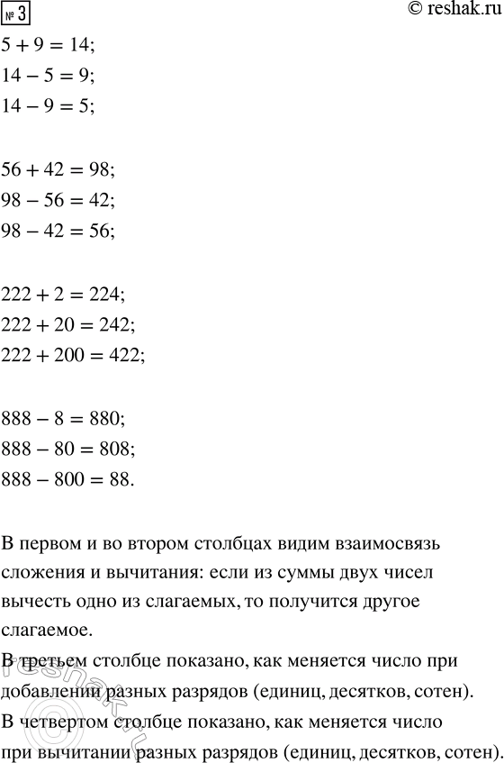 Изображение 3. Вычисли устно. Что ты замечаешь?  5 + 9 =      56 + 42 =      222 + 2 =      888 - 8 =  14 - 5 =     98 - 56 =      222 + 20 =     888 - 80...