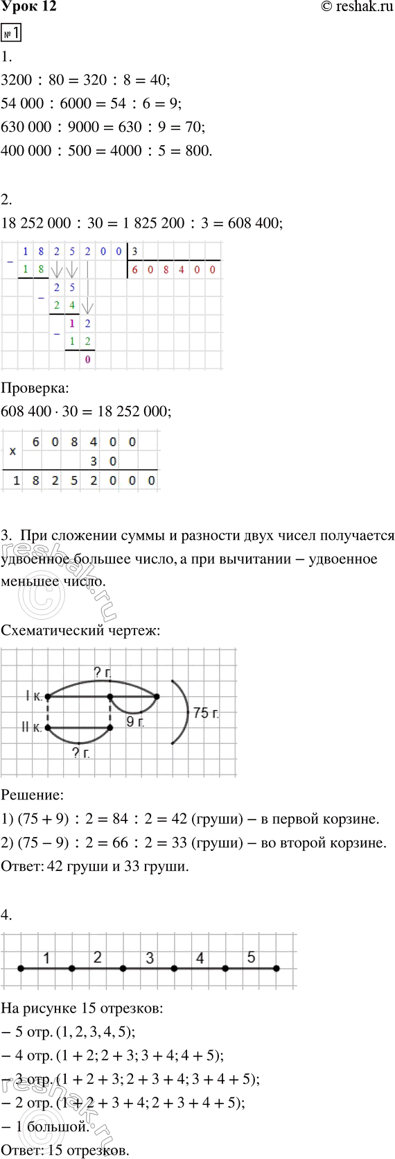 Изображение ﻿1. 1. Вычисли устно:  3200 : 80 =          630 000 : 9000 =  54 000 : 6000 =	     400 000 : 500 =  2. Выполни деление и сделай...
