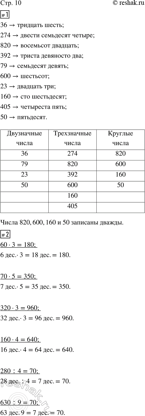 Изображение ﻿1. Прочитай числа;  36, 274, 820, 392, 79, 600, 23, 160, 405, 50.  Выпиши в первый столбик двузначные числа, во...