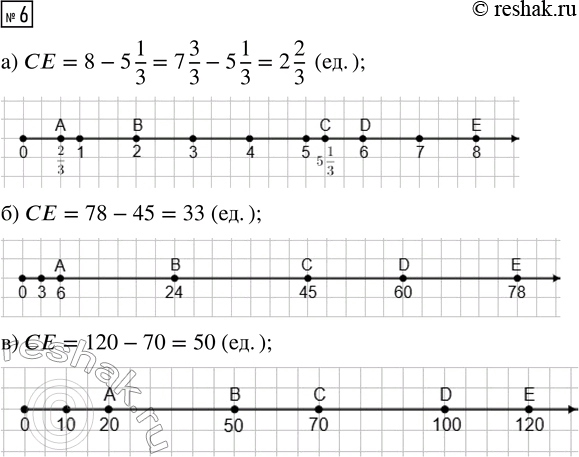 ����������� 6. �� ������������ ���� ������ ������� ��������� �������, ������� ����� � ������ �����. ����� ����� ������� ��.�) A(2/3), B(2), C(5 1/3), D(6), E(8)�) A(6), B(24),...