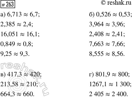  263.  :)  : 6,713; 2,385; 16,051; 0,849; 9,25;)  : 0,526; 3,964; 2,408; 7,663; 8,555;)  : 417,3; 213,58; 664,3;) ...