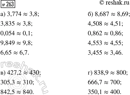  263.  :)  : 3,774; 3,835; 0,054; 9,849; 6,65;)  : 8,687; 4,508; 0,862; 4,553; 3,455;)  : 427,2; 305,3; 842,5;) ...