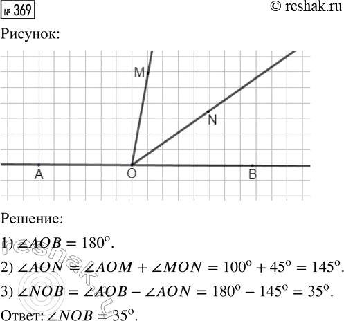  369.    ON    A    A, MON  NOB. ,  ?AOM = 100, ?MON = 45.    ...