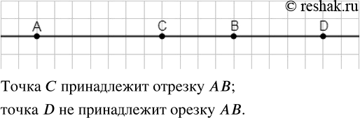 Изображение Анализируем. Проведите прямую и отметьте на ней точки А и В. Отметьте на прямой АВ точку С...