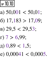 ����������� 10.10. �������� �����: �) 50,001 � 50,01;   �) 7 � 6,99;�) 17,183 � 17,09;   �) 0,89 � 1,5;�) 29,5 � 29,53;     �) 0,00041 �...