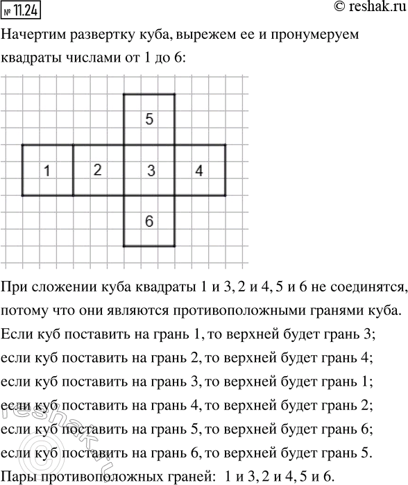 Изображение 11.24. Начертите на клетчатой бумаге развёртку куба (развёртка 1 на рисунке 11.16) и вырежьте её.  2)...