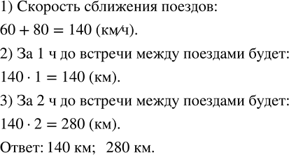 Изображение Два поезда движутся из двух городов навстречу друг другу со скоростями 60 км/ч и 80 км/ч. На...