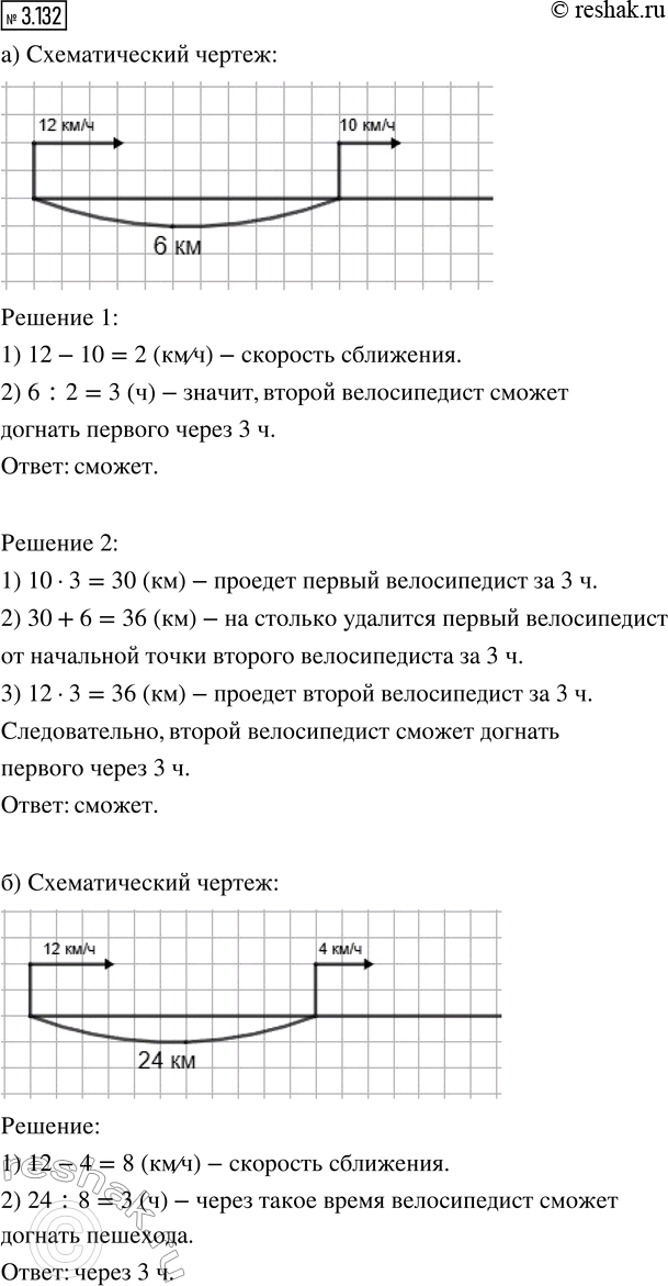 Изображение 3.1032. Прочитайте задачу и решите её разными способами:  а) Два велосипедиста едут по шоссе в...