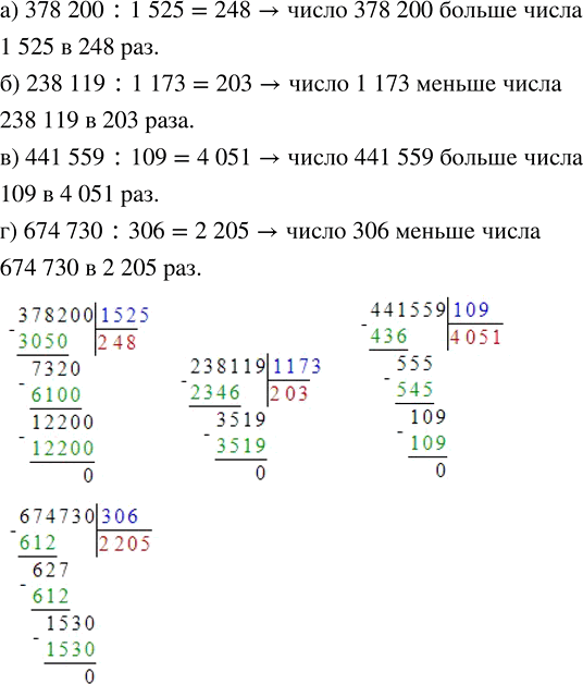 ����������� ����������, �� ������� ���:�) ����� 378 200 ������ ����� 1525;�) ����� 1173 ������ ����� 238 119;�) ����� 441 559 ������ ����� 109;�) ����� 306 ������ ����� 674...