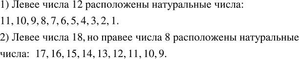Изображение ﻿Запишите все натуральные числа, расположенные на координатном луче: 1) левее числа 12; 2) левее числа 18, но правее числа...