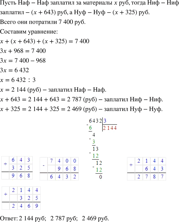 Изображение ﻿Ниф-Ниф, Нуф-Нуф и Наф-Наф купили строительные материалы для ремонта своих домиков,...
