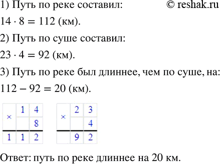 Изображение ﻿В походе, длившемся несколько дней, турист 14 ч плыл по реке на лодке со скоростью 8 км/ч и шёл...