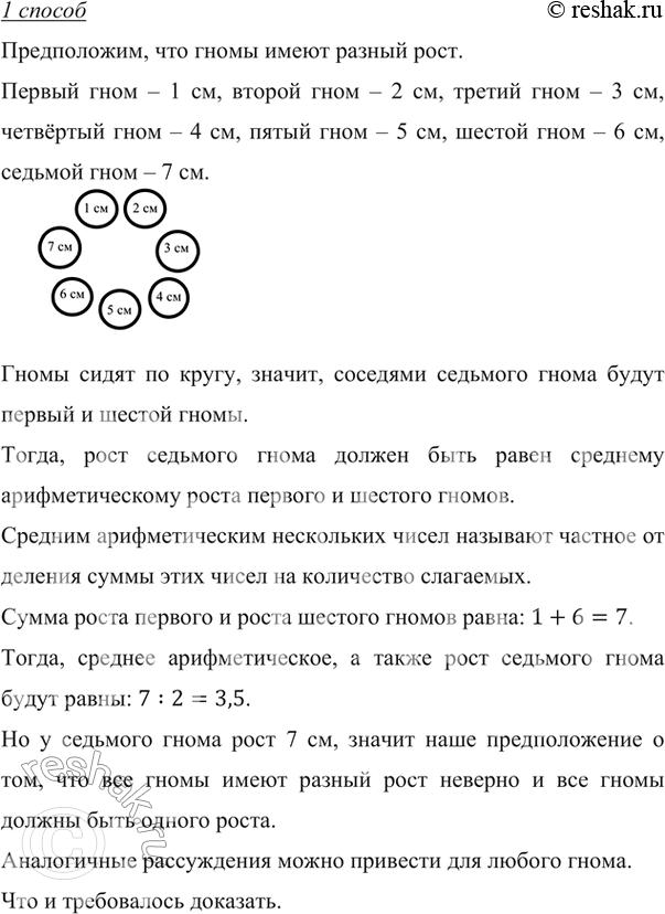 Изображение ﻿Семь гномов собрались вечером вокруг костра. Оказалось, что рост каждого гнома равен...