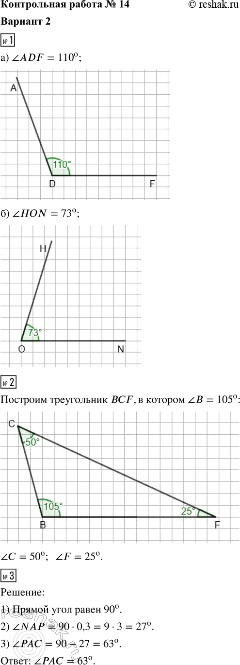 ����������� 1. ��������� ����, ����:a) ?ADF = 110�;   �) ?HON = 73�.2. ��������� ����������� BCF, � ������� ?B = 105�. �������� � �������� ��������� ���� ��������� �����...