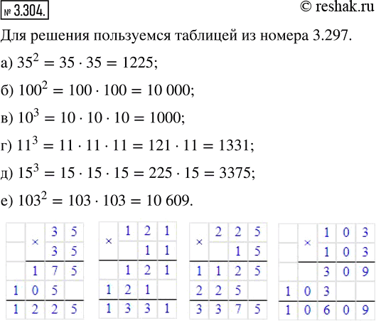  3.304. : ) 35^2;   ) 100^2;   ) 10^3;   ) 11^3;   ) 15^3;   )...