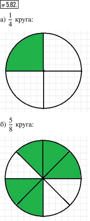 Изображение 5.82. Проведите окружность радиусом 3 см и закрасьте:а) 1/4 круга;    б) 5/8...