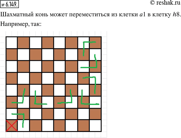 Изображение 6.149. На шахматной доске конь может двигаться на две клетки как показано на рисунке 76. Может ли конь переместиться из клетки а1 в клетку...