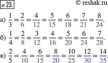  23.  :) 1/3=2/__=4/__=5/__=6/__=7/__=8/__ ) 1/4=__/8=__/12=__/16=__/20=__/24=__/28)...