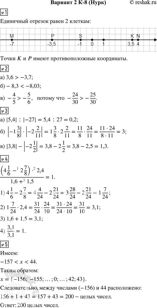  1.      M(-7), N(4), K(3,5), P(-3,5), S(-1).       ?2.  :) 3,6 ...