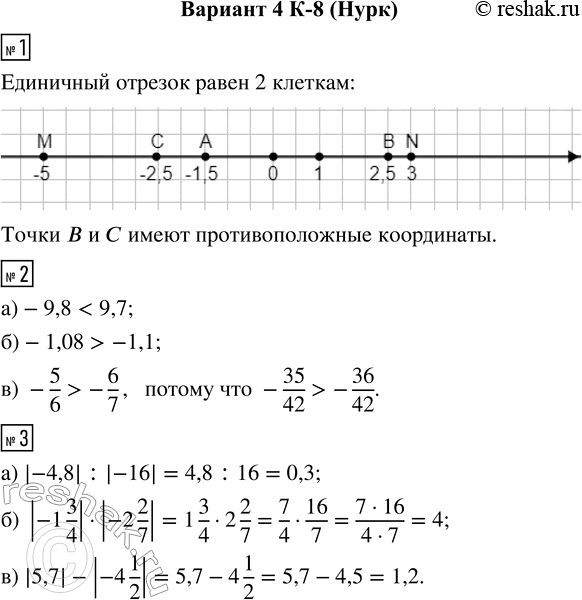  1.      M(-5), N(3), B(2,5), A(-1,5), C(-2,5).       ?2.  :) -9,8 ...