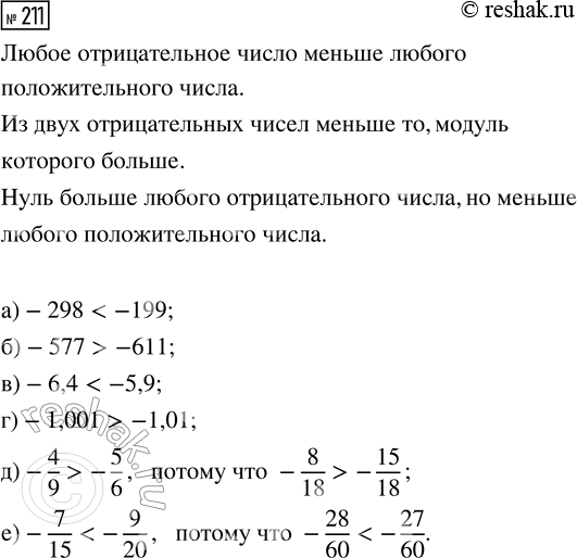  211. : ) -298  -199;     ) -6,4  -5,9;        ) -4/9  -5/6;) -577  -611;     ) -1,001  -1,01;     ) -7/15 ...