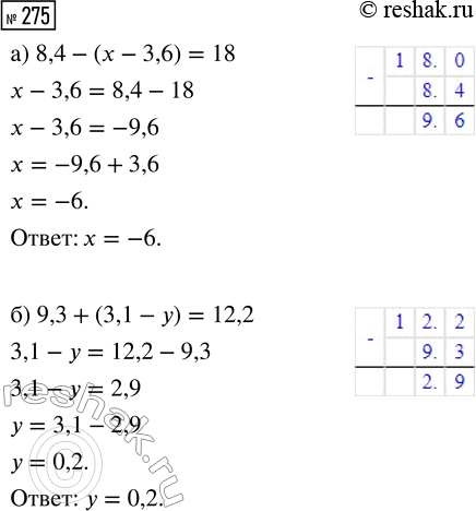  275.  :) 8,4 - ( - 3,6) = 18;     ) 9,3 + (3,1 - ) =...