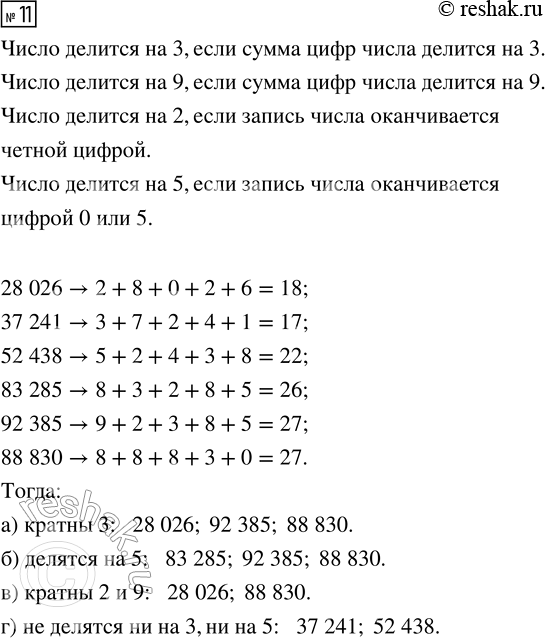  11.   28 026, 37 241, 52 438, 83 285, 92 385  88 830  , : )  3; )   5; )  2  9; )     3,  ...