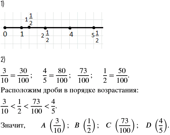 Изображение Начертите координатную прямую (возьмите единичный отрезок, равный 2 клеткам). Отметьте на...
