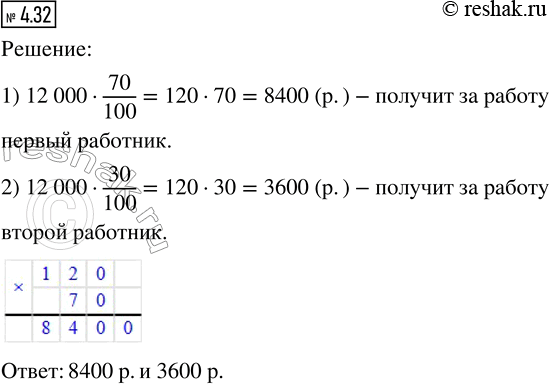����������� 4.32. ��� �������� ��������� ������. ���� �������� 70 % ������, � ������ - 30 %. ������� ������ �������� �� ������ ������ �� ���, ���� �� ��� ������ ��������� 12 000...