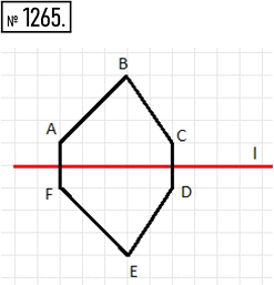 Изображение 1265. На рисунке 157 изображены стороны АВ и ВС и ось симметрии l шестиугольника ABCDEF. Перерисуйте рисунок в тетрадь и постройте шестиугольник...