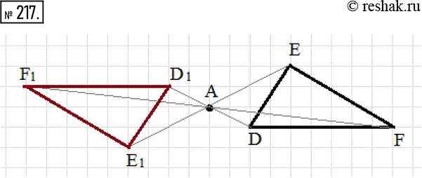 217 перечертите рисунок 20 постройте фигуру симметричную треугольнику def относительно точки а